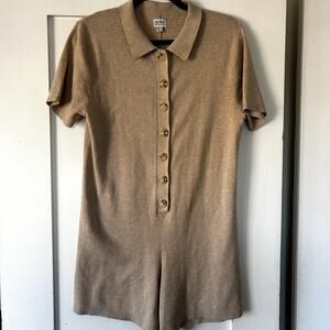 Women's tan Rhythm maverick button front knit romper